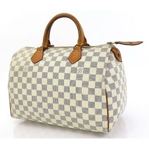 Louis Vuitton White and Tan Checkered Satchel